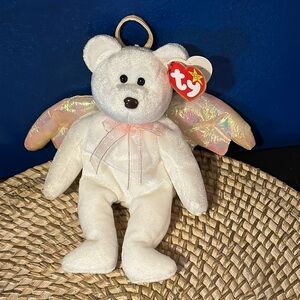 Vintage 1998 Ty Beanie Babies Halo the Angel Bear Toy Brown Nose With Tag Errors